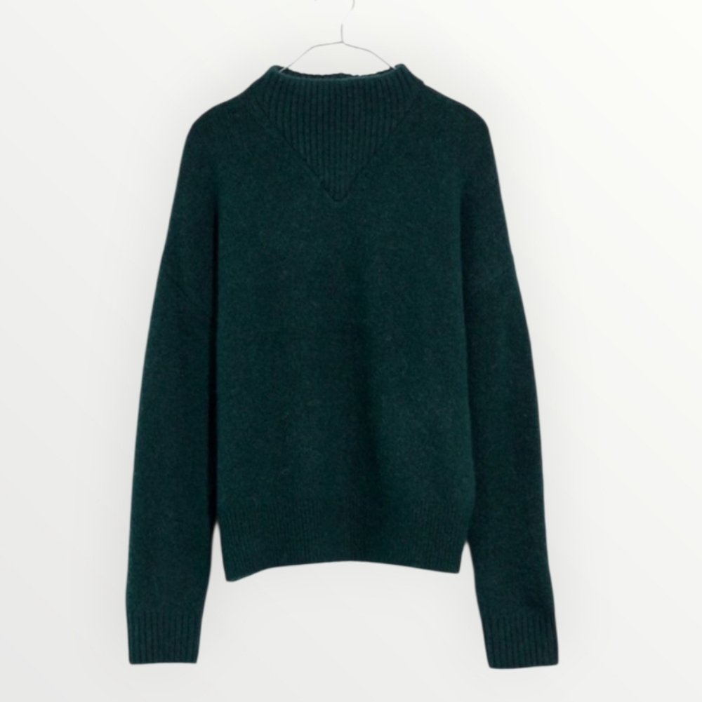 Madewell Dillon Mock Neck  Sweater Spruce Dark Green Wool Blend